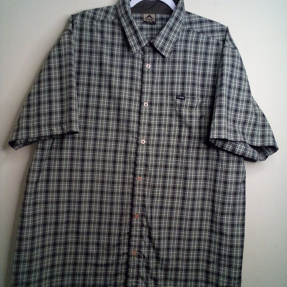 K-Way Shirt Men 2XL Short Sleeve Button Up Plaid Green